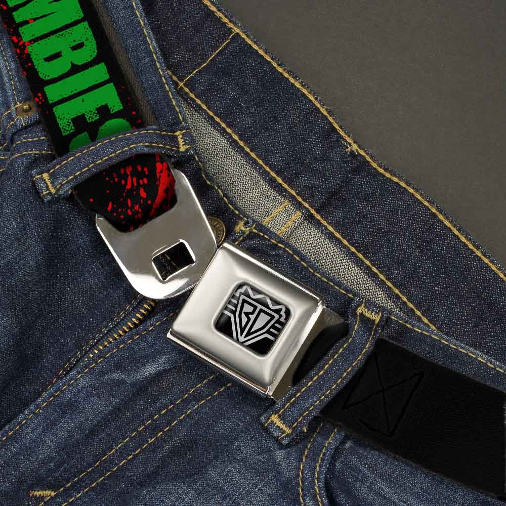 Cinturón de seguridad con hebilla - I''Heart'' ZOMBIES Bold Splatter negro/verde/rojo - 1.0 pulgadas de ancho - 20-36 pulgadas de largo