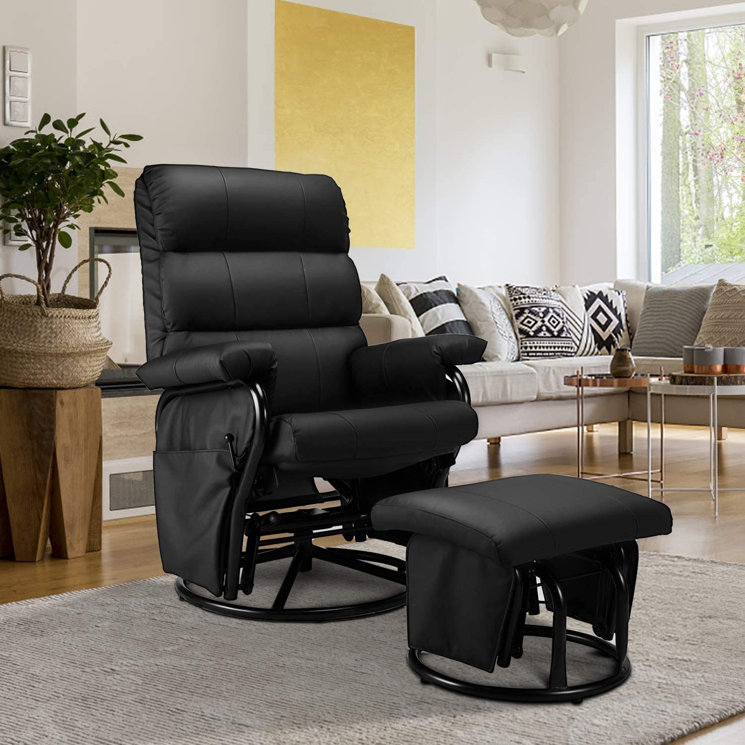 Esright Glider Recliner with Ottoman, Swivel Glide Chair, Faux Leather