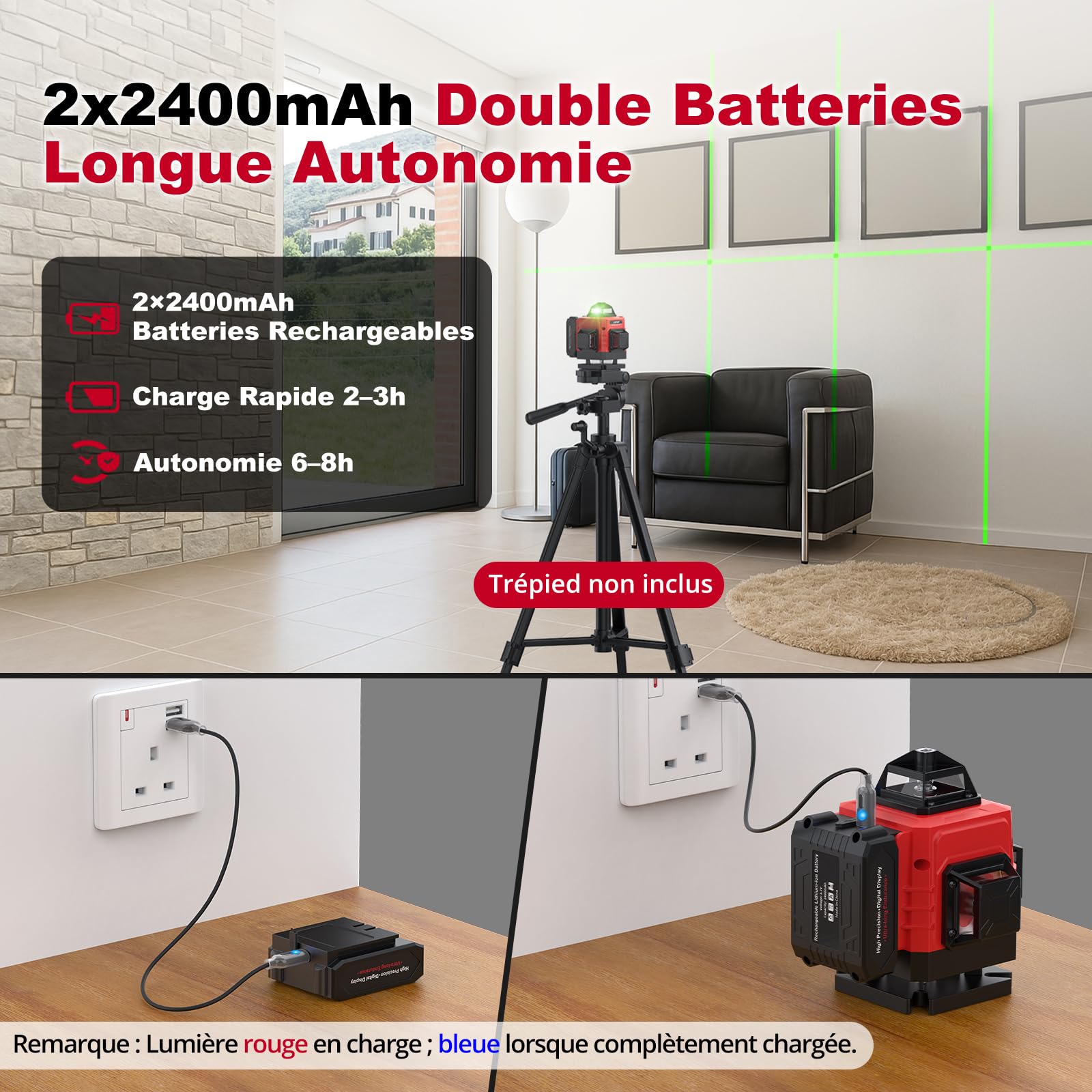 XUNTOP Niveau Laser Vert 16 Lignes Auto-nivelant - Rechargeable USB Type-C, Télécommande 5m, Précision ±1mm/5m - Avec Support Magnétique, Accessoires Complets, IP54 pour Chantier Bricolage Carrelage