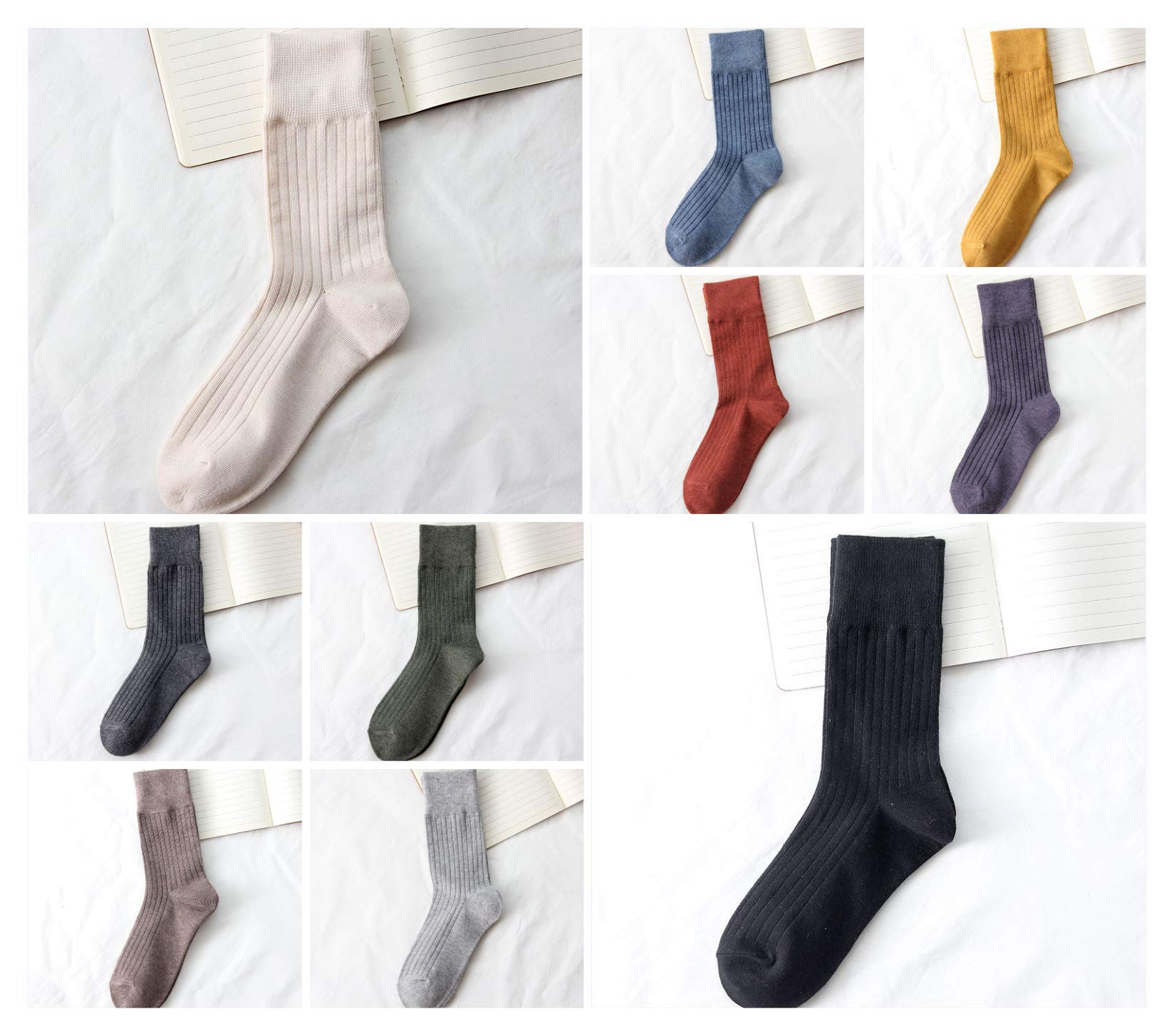 Chaussettes 10 paires chaussettes femme en coton de couleur pure Taille 34-40 Chaussettes confortables et respirantes pour l'hiver et l'automne