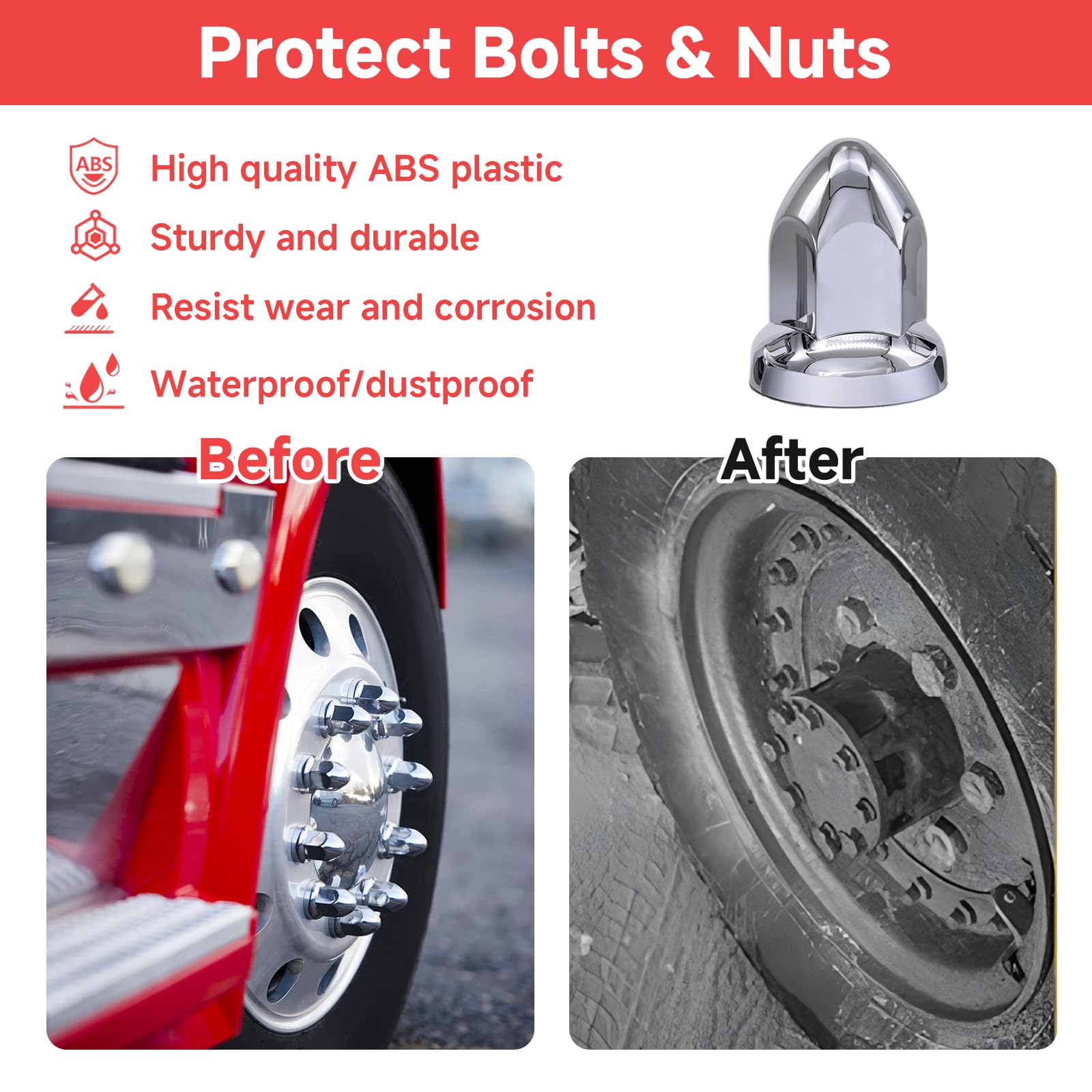 Semi Trucks Lug Nut Covers, 33mm by 3-1/2