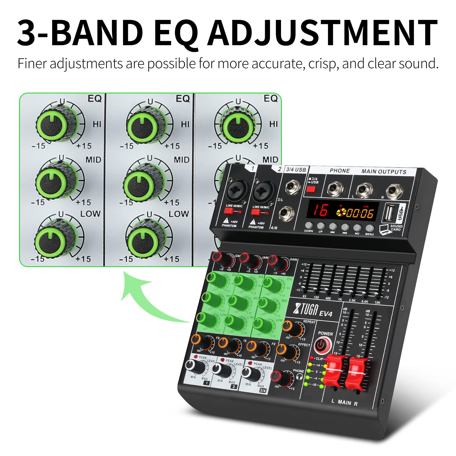 Amazon.com: XTUGA EV4 Mezclador de audio profesional de 4 canales