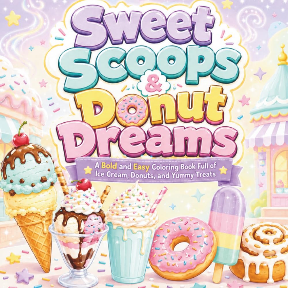Sweet Scoops & Donut Dreams: A Bold and Easy Coloring Book Full of Ice Cream, Donuts, and Yummy Treats