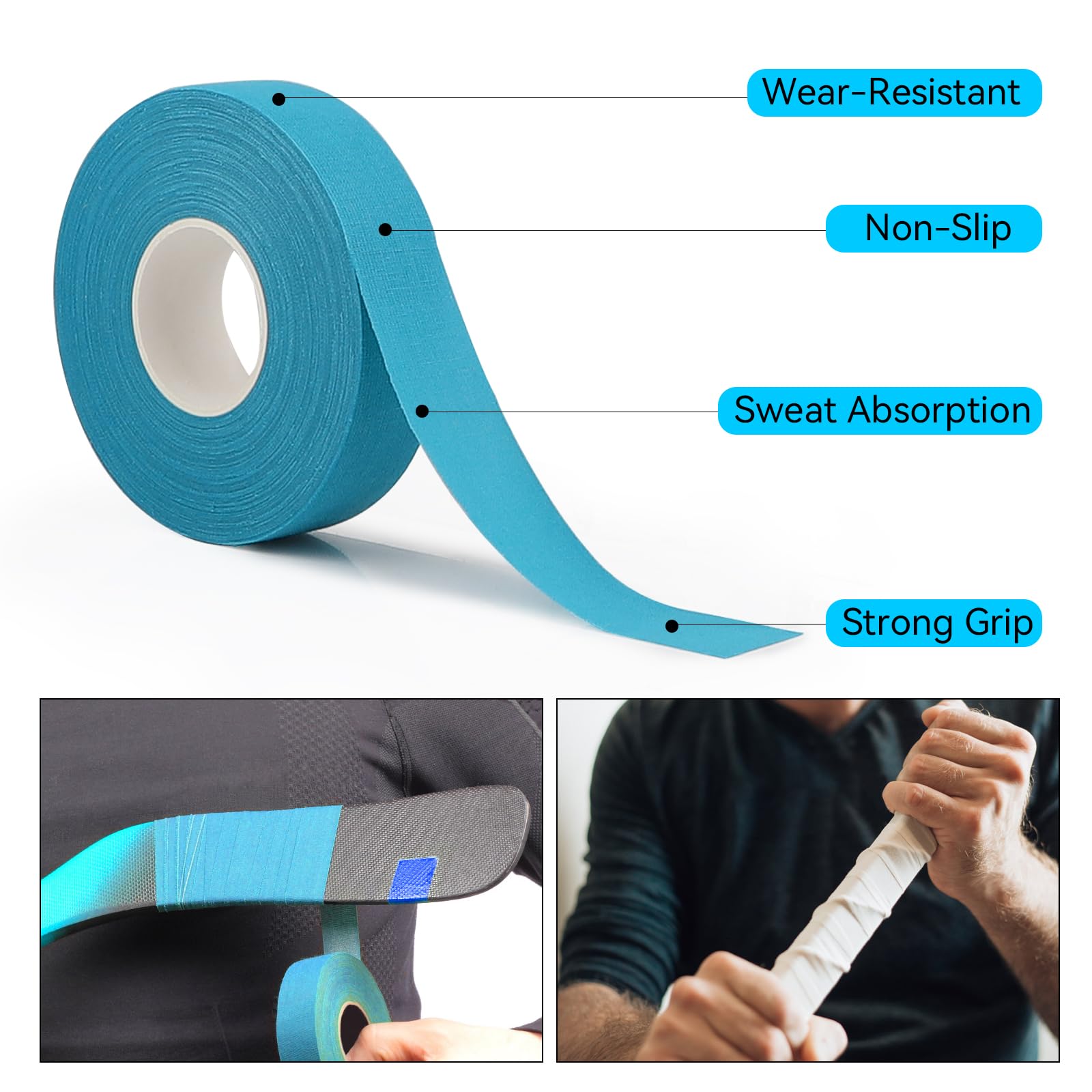 SWAWIS 2 Rollos Cinta de Hockey, 2.5cm*25m Cinta de Tela para Hockey Negro & Verde/Azul & Blanco, Cinta de Agarre de Hockey para Hockey Agarre de Bádminton