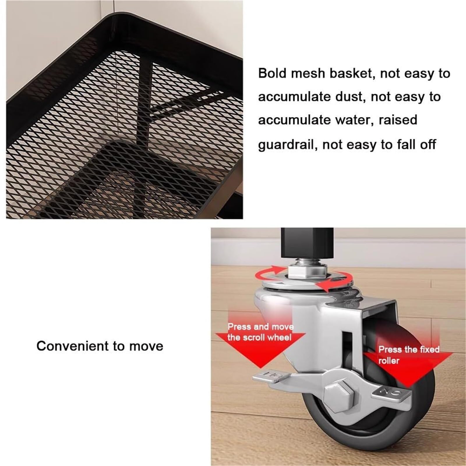 Carrito plegable de metal, estante de almacenamiento multifuncional de 3 niveles para cocina, oficina, baño, sala de manualidades, organizador de frutas y verduras, fácil movilidad
