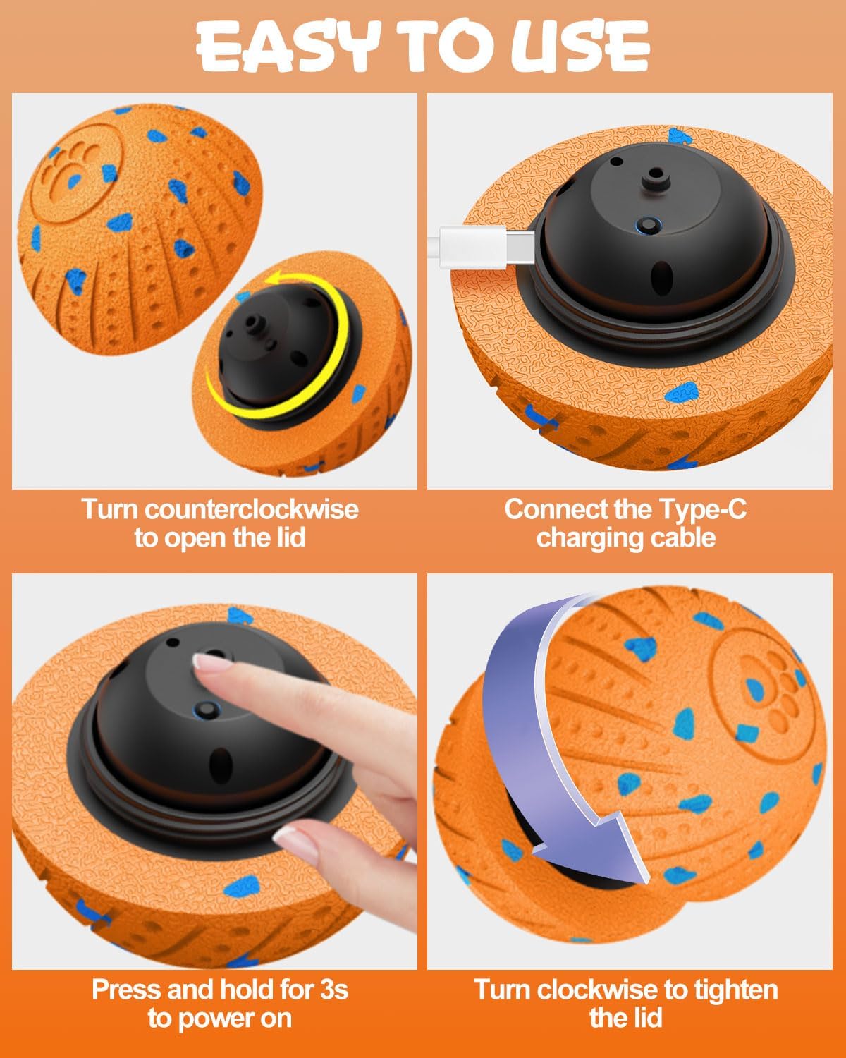 Interactive Dog Ball Toys, Dog Balls with Safe E-TPU Material and IP54 Waterproof, 3 Engaging Modes Dog Toys to Keep Them Busy, Auto Moving Dog Toy for Medium and Large Dogs