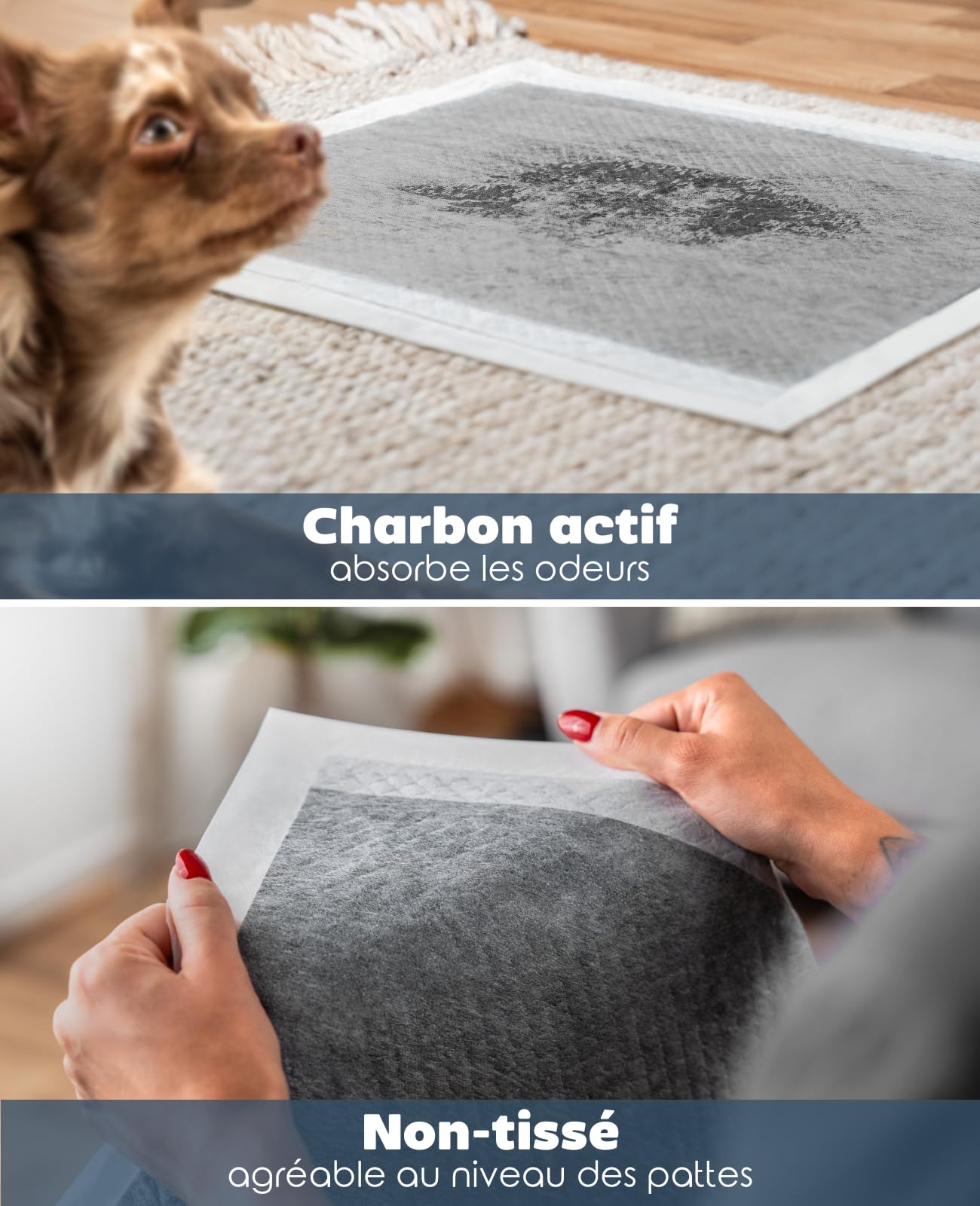 lionto Tapis d'entraînement pour Chiens en Fibre de Carbone à 6 Couches avec Bandes adhésives, 100 pièce 60x90 cm, Grande capacité d'absorption pour Animaux Malades et incontinents, Noir/Blanc