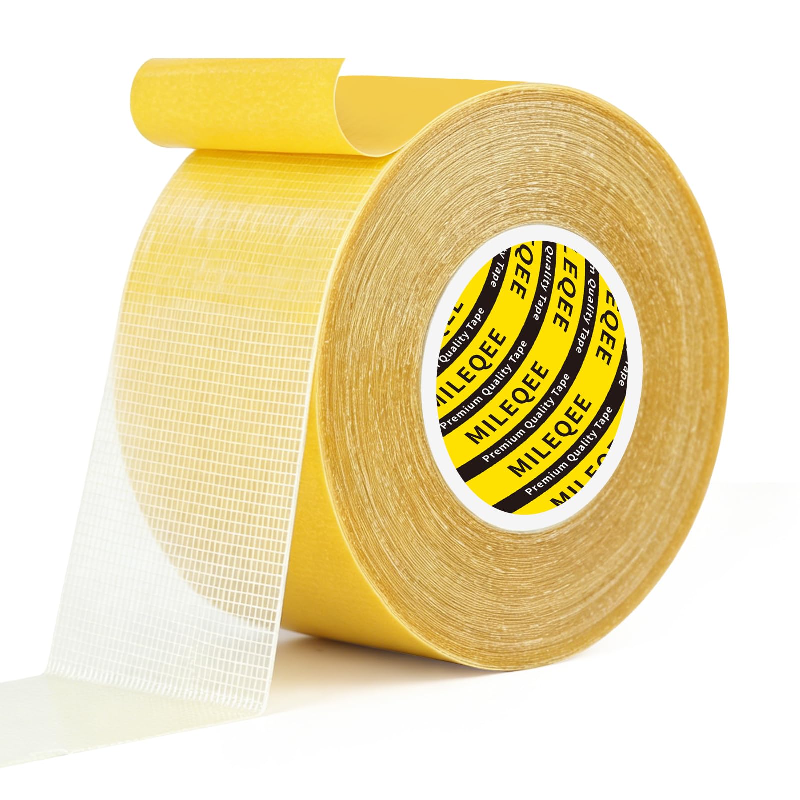 MILEQEE Double Sided Tape Heavy Duty, 1.77inx33FT(10m), Universal High Tack Strong Wall Adhesive with Fiberglass Mesh, Super Sticky Resistente Clear Tape, Easy Use Transparent Tape Strips