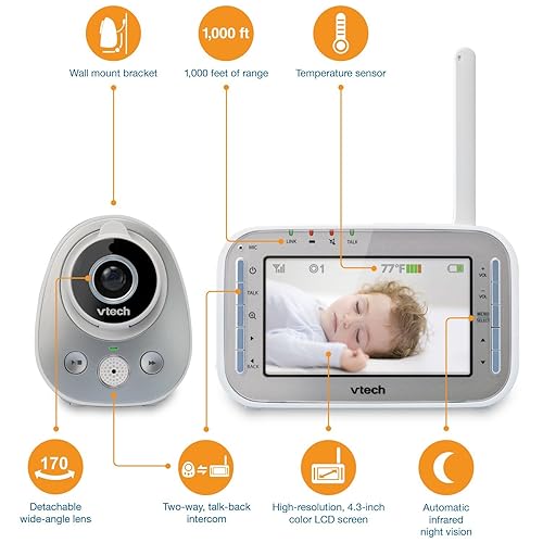 Miniatura 7 de VTech VM342 Safe & Sound DECT 6 Monitor para el bebé con video a todo color, Monitor con una cámara