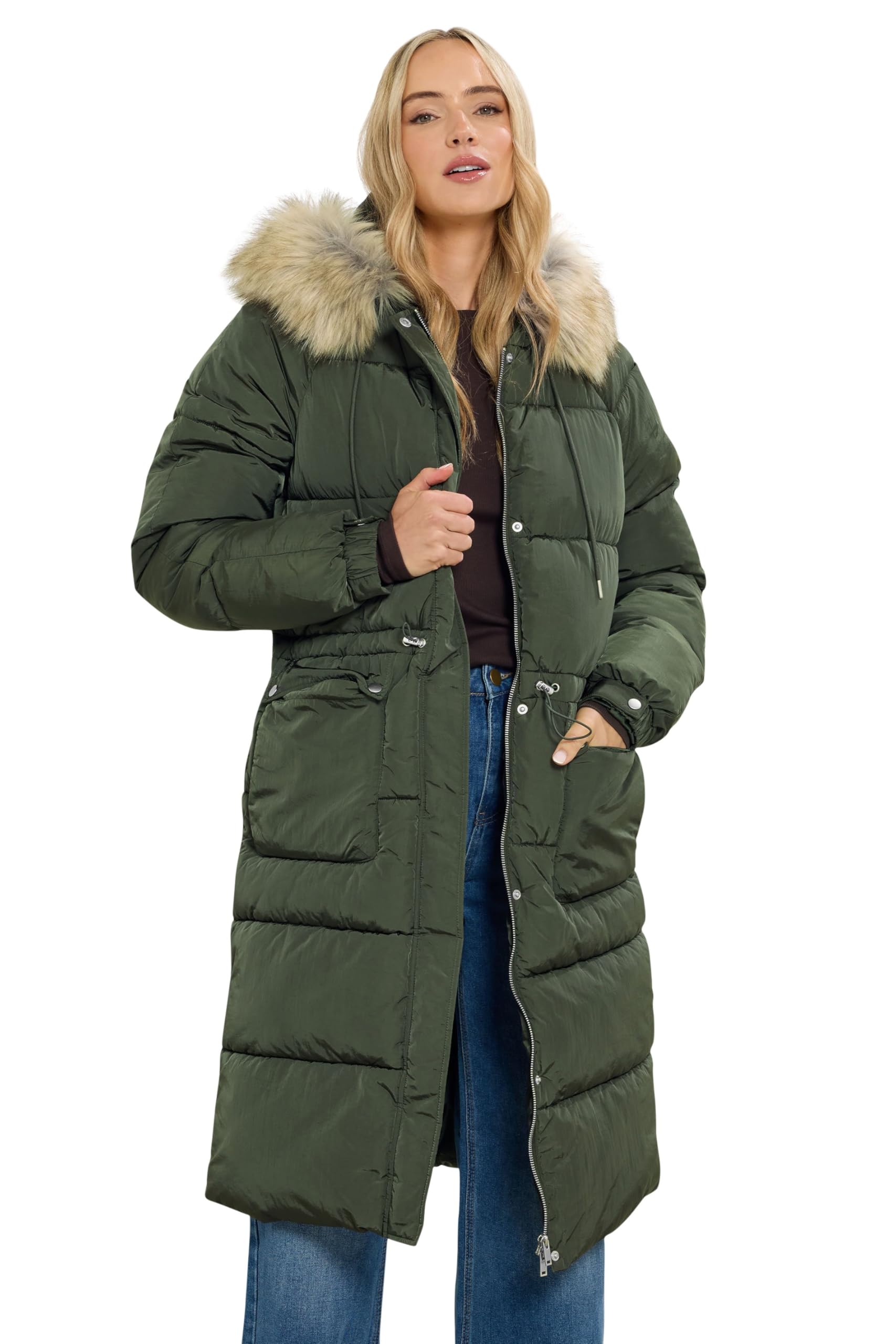 Long Tall Sally - Lts Tall Khaki Padded Midi Coat - Women's