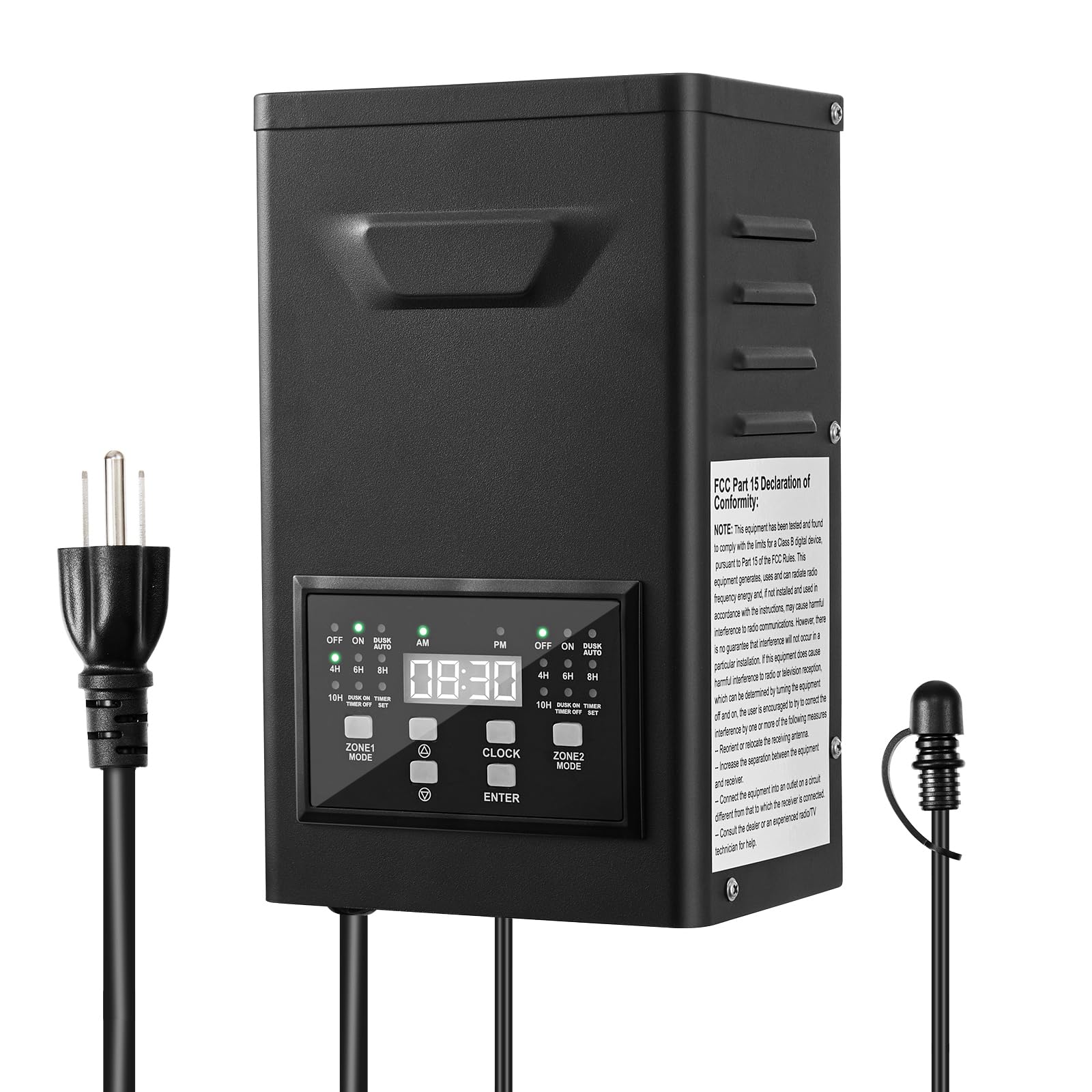 Photo 1 of 600W Low Voltage Landscape Transformer - iCreating 2 Control Zones Landscape Lighting Transformer with Timer and Photocell Sensor, 120V AC to 12V/15V AC Outdoor Weatherproof Low-Voltage Transformer