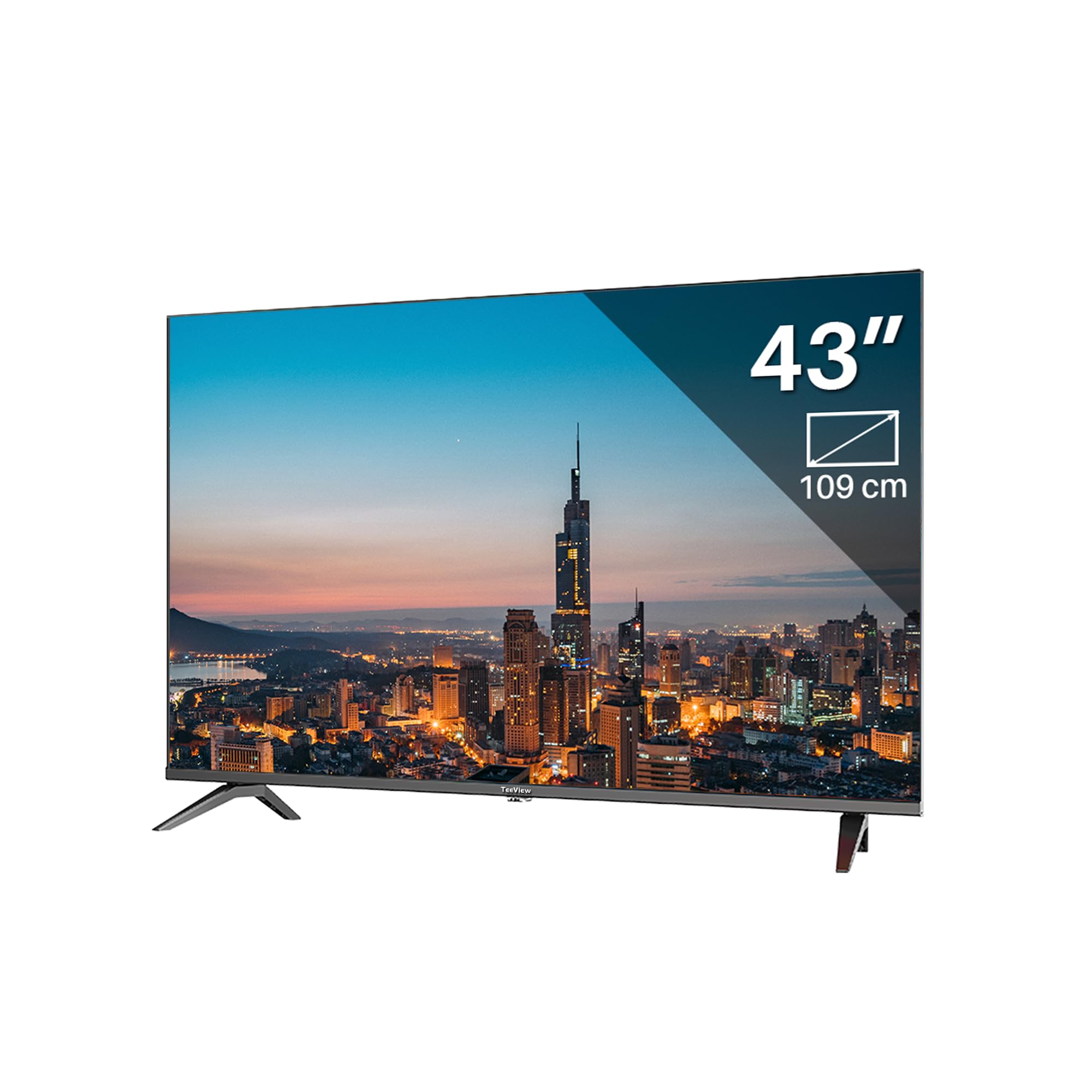 TEEVIEW Google Smart TV | QLED 4K UHD | 43”/110cm | Frameless Design | Tripple Tuner DVB-T/T2/S/S2/C | HDMI x3, USB x2, CI+ | Sprachsteuerung & Streaming-Apps | In Eindhoven montiert | TV43QQG-EU