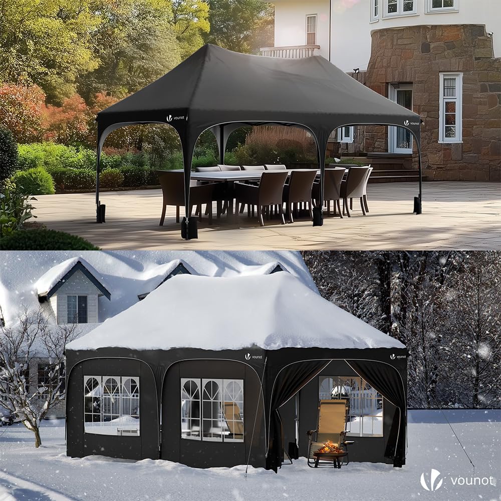 VOUNOT® Gazebo Pieghevole 3x6m Impermeabile con 6 Pareti Laterali Nero
