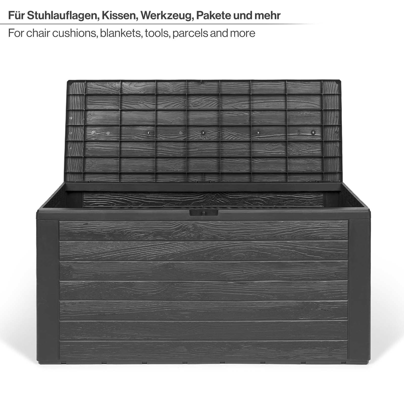 Kreher Kompakte Kissenbox/Aufbewahrungsbox in Anthrazit mit 280 Liter Nutzvolumen. Robust, abwaschbar und einfach im Aufbau!