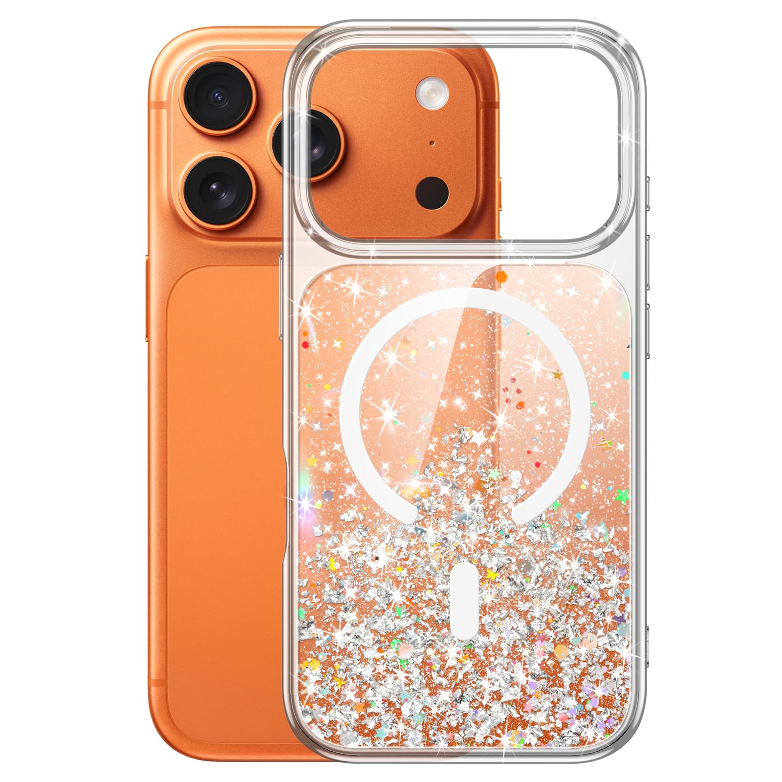 JETech Capa Glitter Magnética para iPhone 17 Pro Max, Laranja