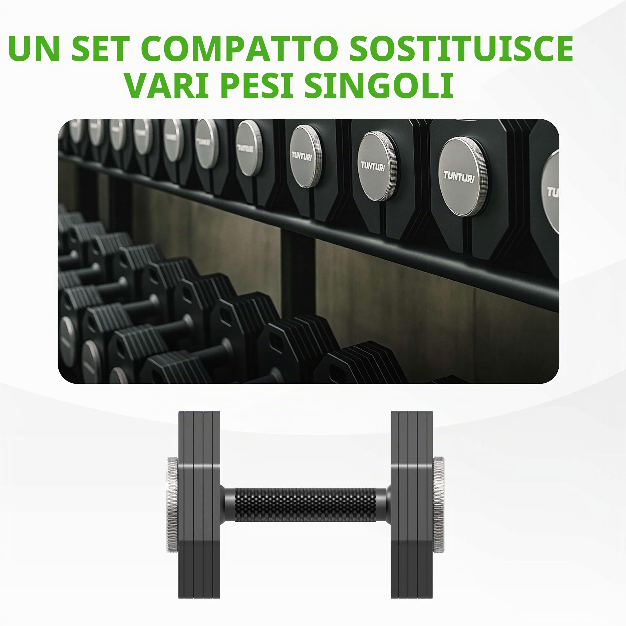 Tunturi Rapid - Set di manubri regolabili da 20 kg – regolabile da 4 a 20 kg – 9 manubri in uno – Set di pesi per home gym