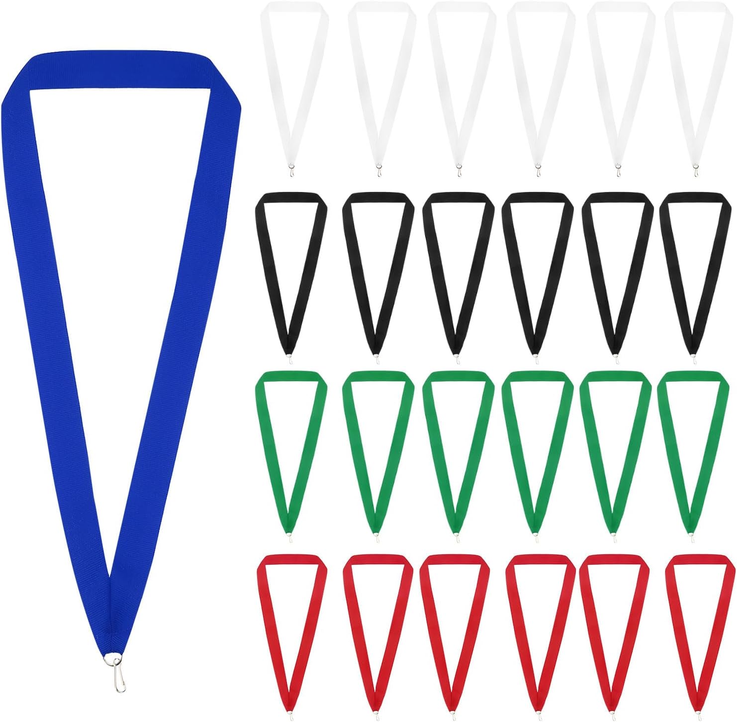 PATIKIL Award Neck Ribbons, 50 Pack Polyester Medal Lanyards with Snap Clip Blank Award Ribbon for Competitions Achievement Sports Party, Green/Red/Blue/Black/White
