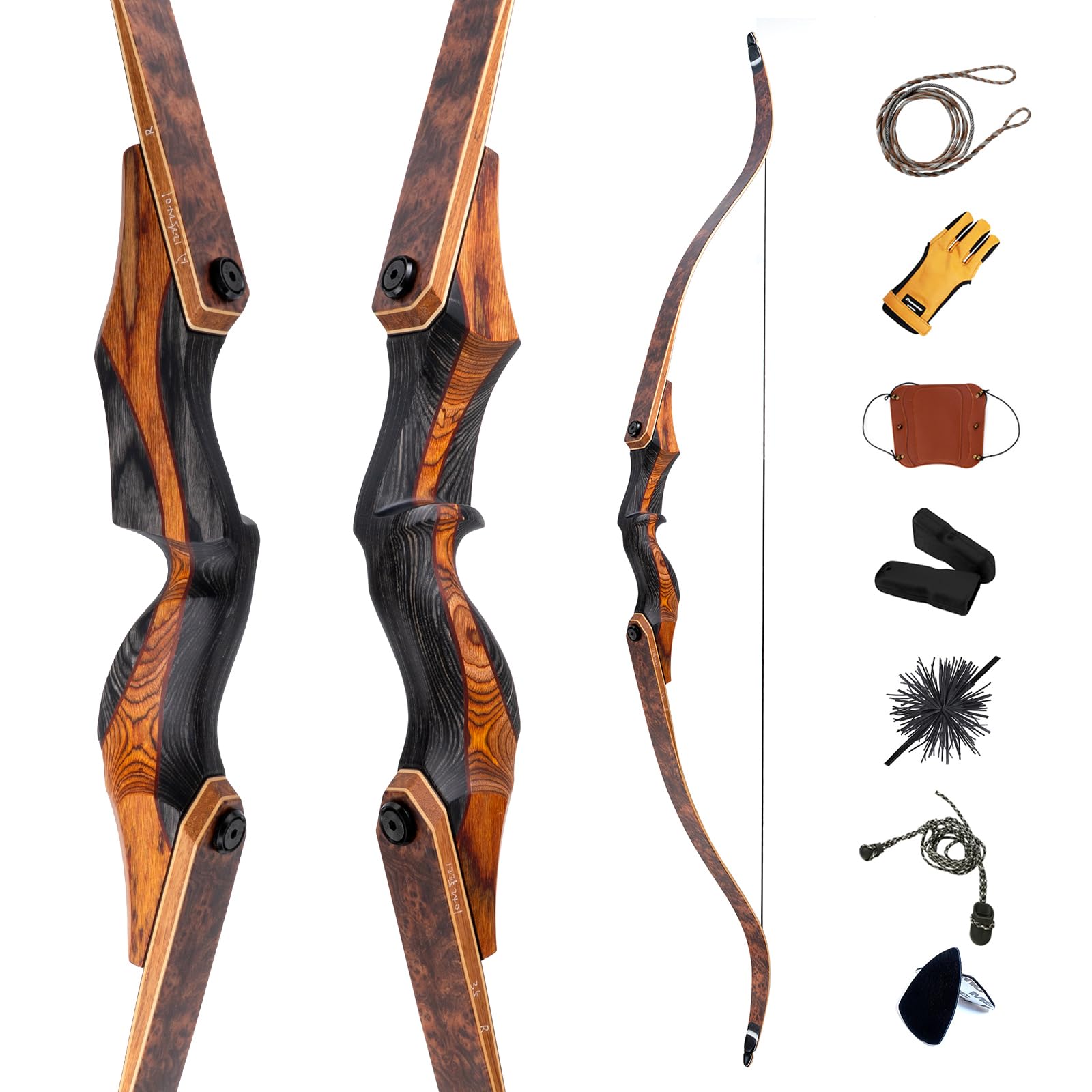 Deerseeker Archery Recurvebogen Set 60/62 Zoll Traditioneller Langbogen mit Holzlamellen-Wurfarmen, Rechts- & Linkshänder, für Erwachsene & Jugendliche, Übungs- und Jagdbogen zum Schiessen 30-60 lbs