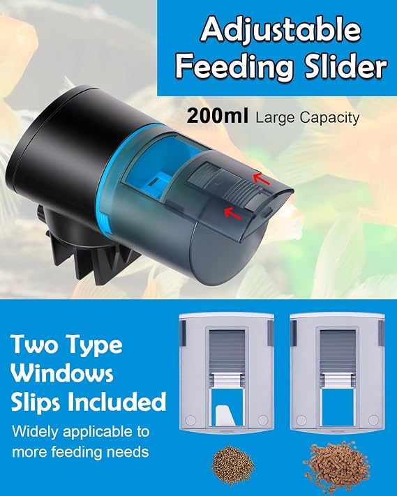 Automatic Fish Feeder for Aquarium - Rechargeable Fish Food Auto Dispenser Vacation Turtle Feeder with USB Charger Cable,LCD Screen, Customized Schedule (Blue)
