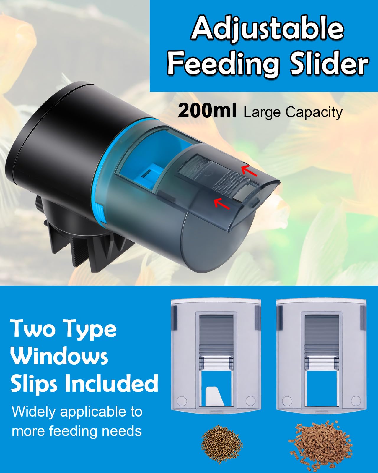 Petbank Mangiatoia Automatica Acquario - Timer Ricaricabile con Cavo di USB Charger, Mangiatoia Pesci con Display LCD, Dispenser Cibo Pesci Automatico, Blu