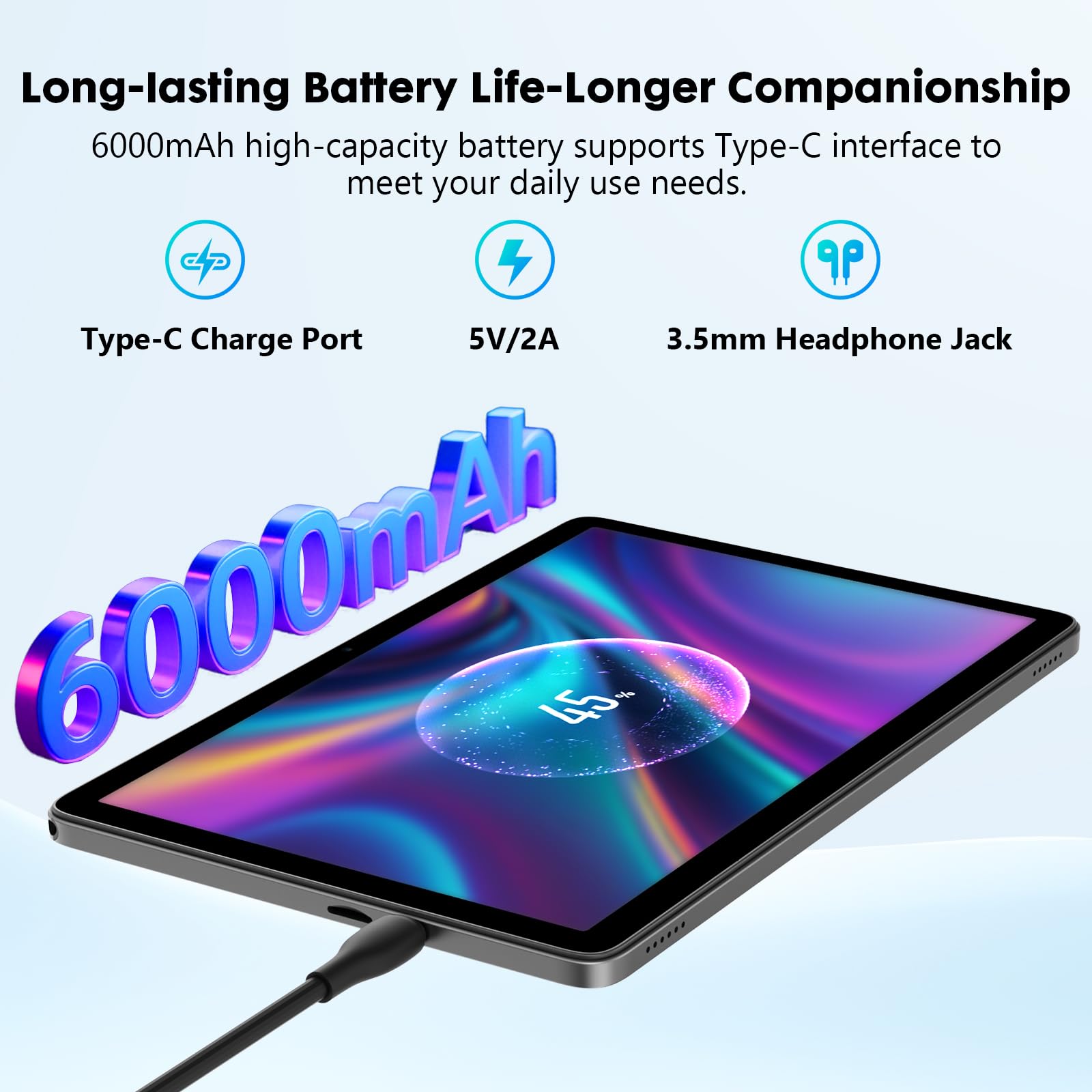 Android 15 Tablet 10 Zoll, 24GB RAM + 128GB ROM (1TB Erweiterbar), Octa-Core, 1280x800 IPS HD Touchscreen, 5MP+8MP Dual-Kamera, 6000 mAh, Mit Tastatur, Maus, Widevine L1 (Blau)，Gemini AI