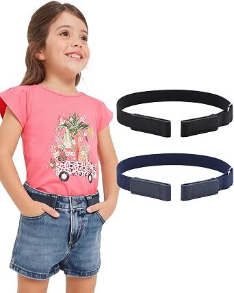 AWAYTR 2 Pcs Kids Elastic No Buckle Belt for Girls for Causal Pants Jeans