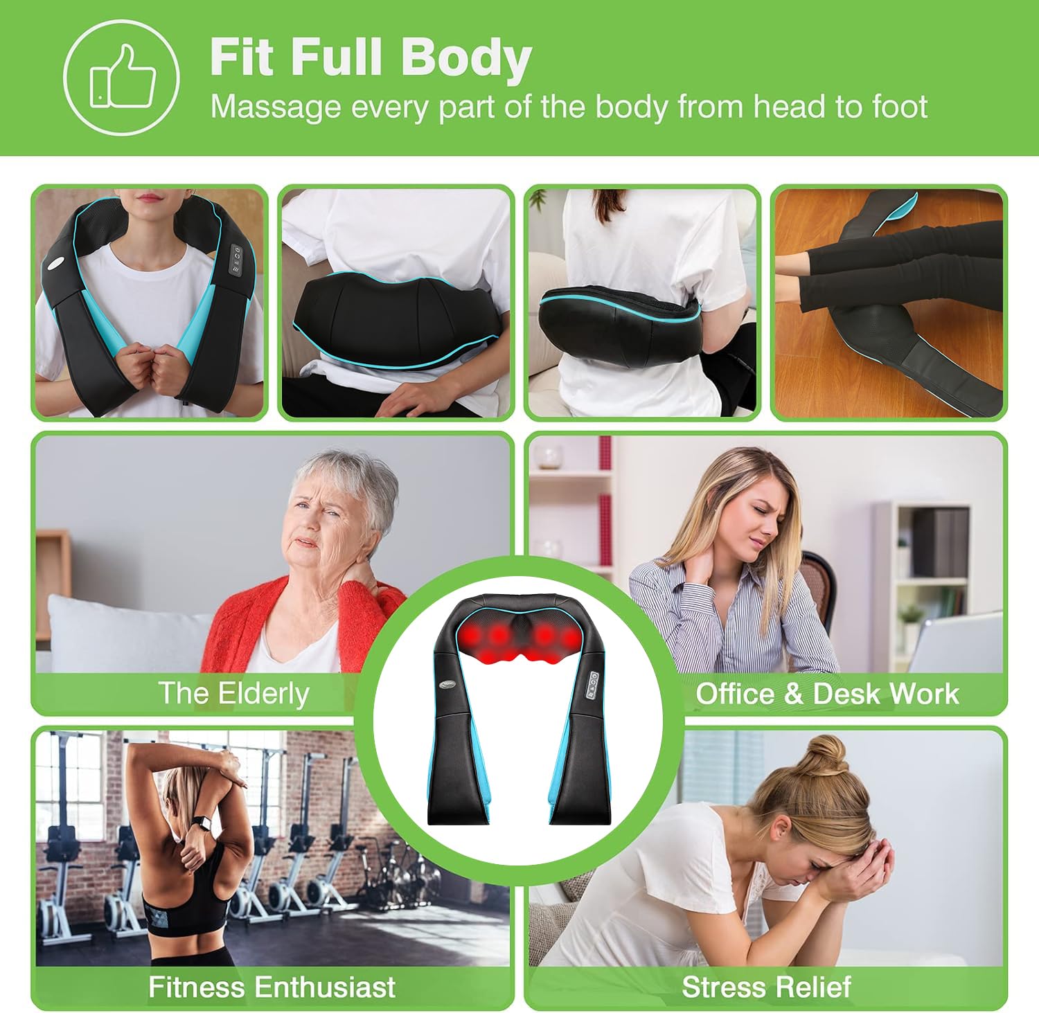 cotsoco Neck Massager, Shiatsu Neck and Back Massager with Heat for Pain Relief, Deep Tissue 3D Kneading Massage Pillow, Relaxation Gifts for Men and Women, Gifts for Dad, Elderly,Wife（Teal）