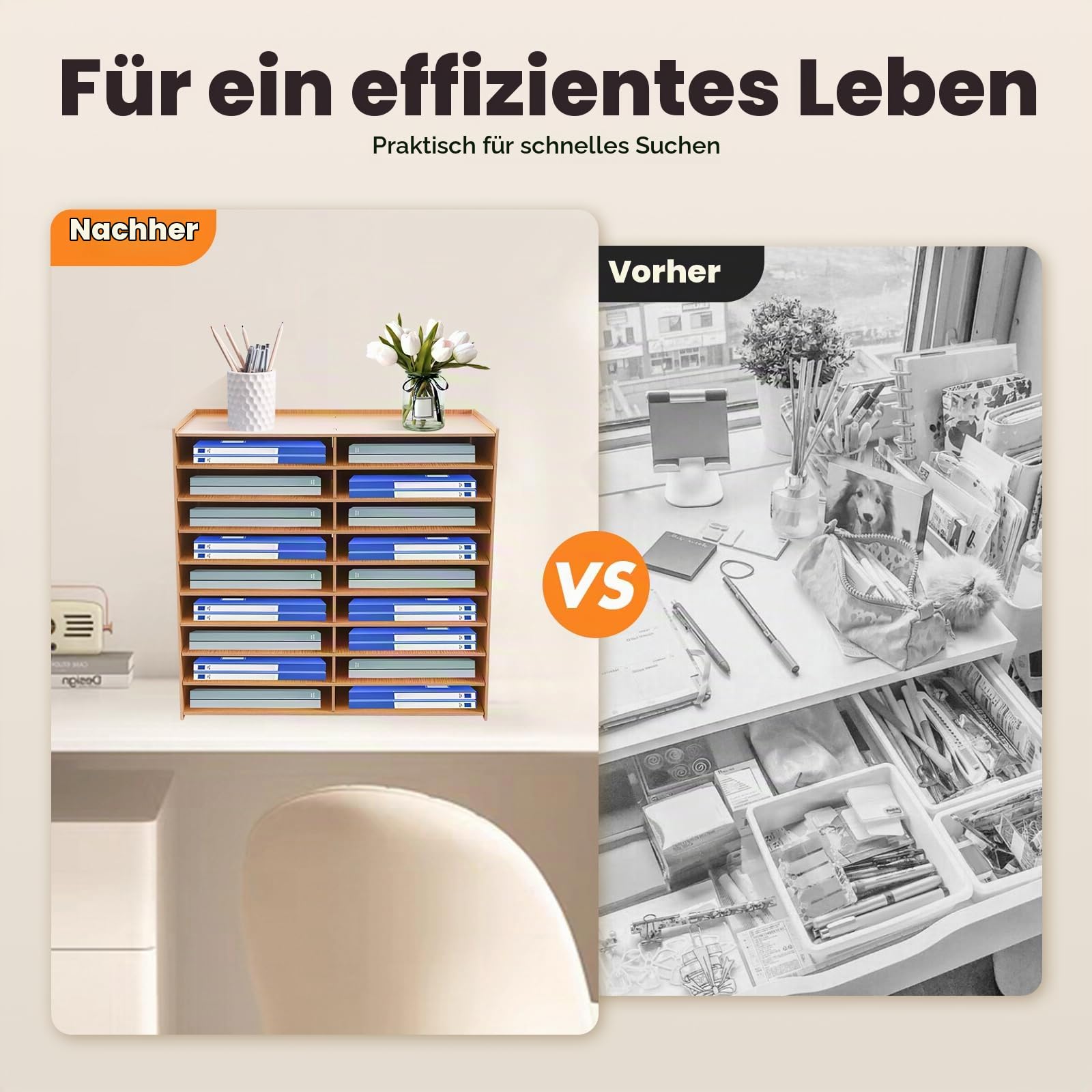 Holz Schreibtisch-Organizer, 18-Fächer-Holz-Papierpost-Briefablage Sorter Multifunktionales Aktenregal Ablage Ablagesystem Geeignet Für A4-Ordner, Zeitschriften