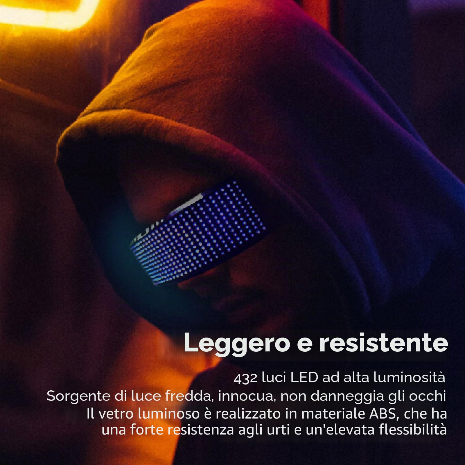 Topiky Occhiali Illuminanti RGB Personalizzabili Controllati APP, Occhiali Intelligenti con Display LED, Occhiali Illuminanti per Adulti, Classici, Unisex, LED 12x36, ABS, Musica e Arte