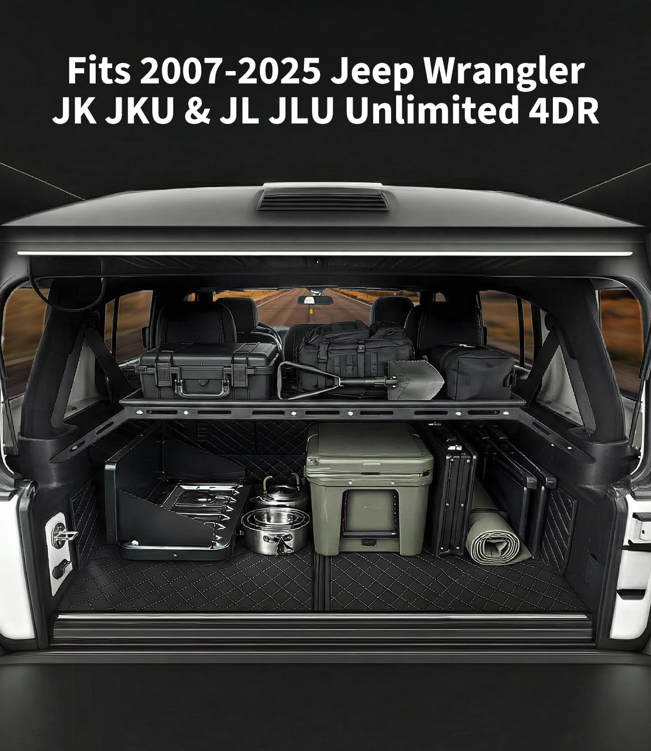 Rear Trunk Cargo Storage Rack for 2007-2025 Wrangler JK JKU & JL JLU Unlimited 4 DR, 350LBS Heavy-Duty Carbon Steel Luggage Rack for Wrangler Camping Trip Gear, Easy to Install