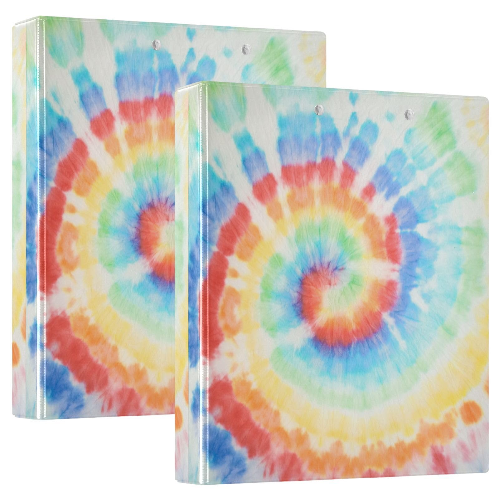 Lot de 2 classeurs à spirale Tie Dye arc-en-ciel à 3 anneaux en D A4 avec 200 feuilles pour enfants, fournitures scolaires, femmes, hommes et bureau