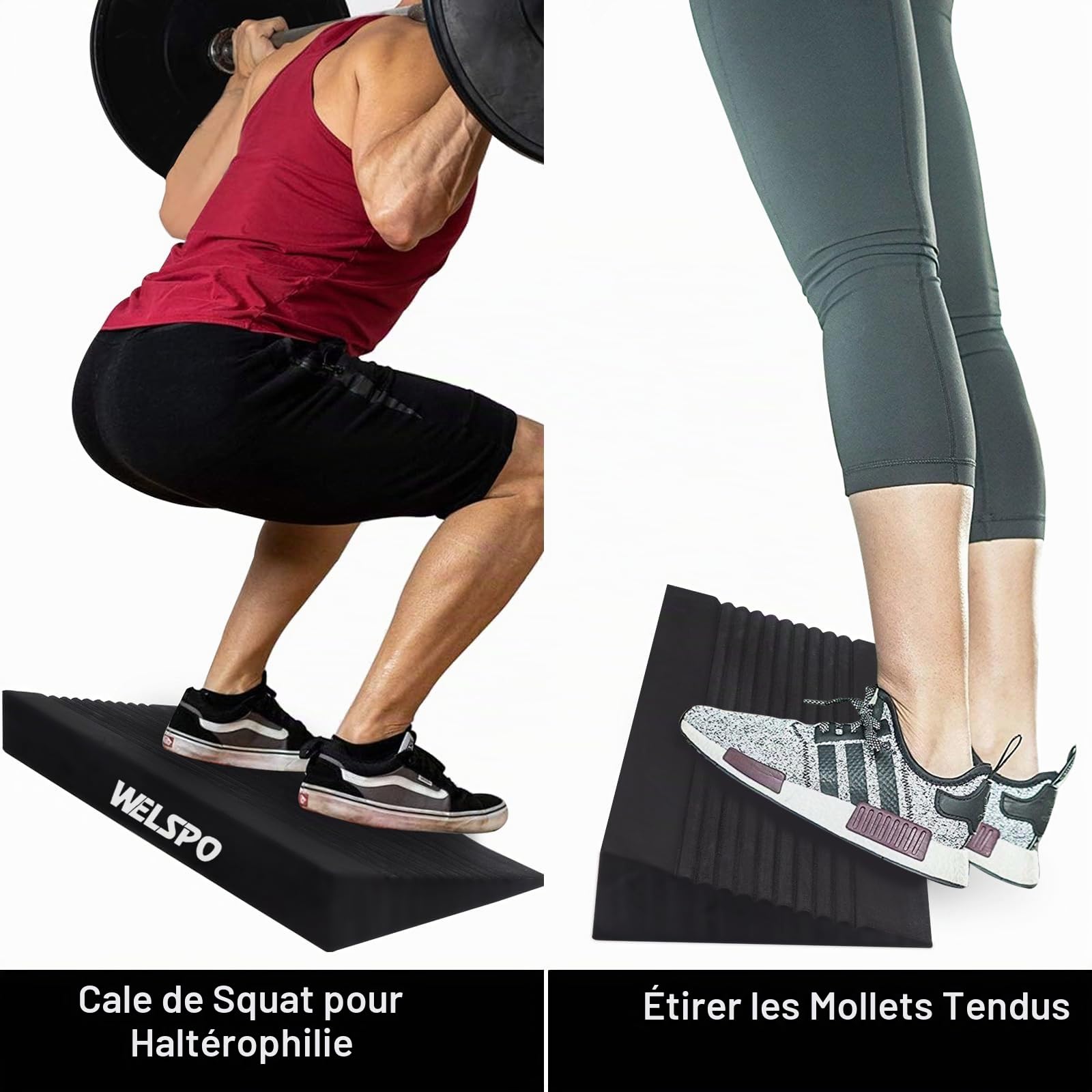 Welspo Tapis Squat Wedge avec cinq bandes d'étirement pour fitness, entraînement et étirement