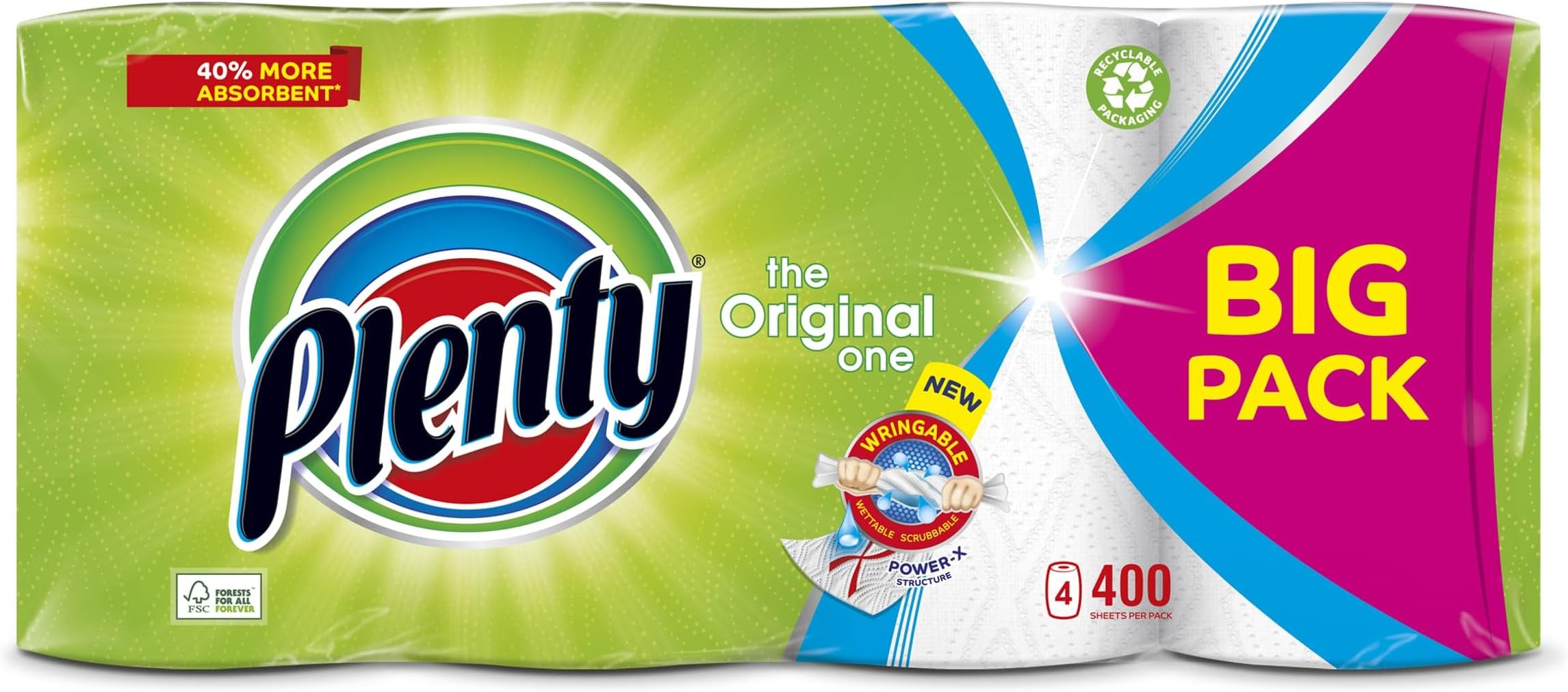 Plenty White Kitchen Roll, 4 rolls (Pack of 1)