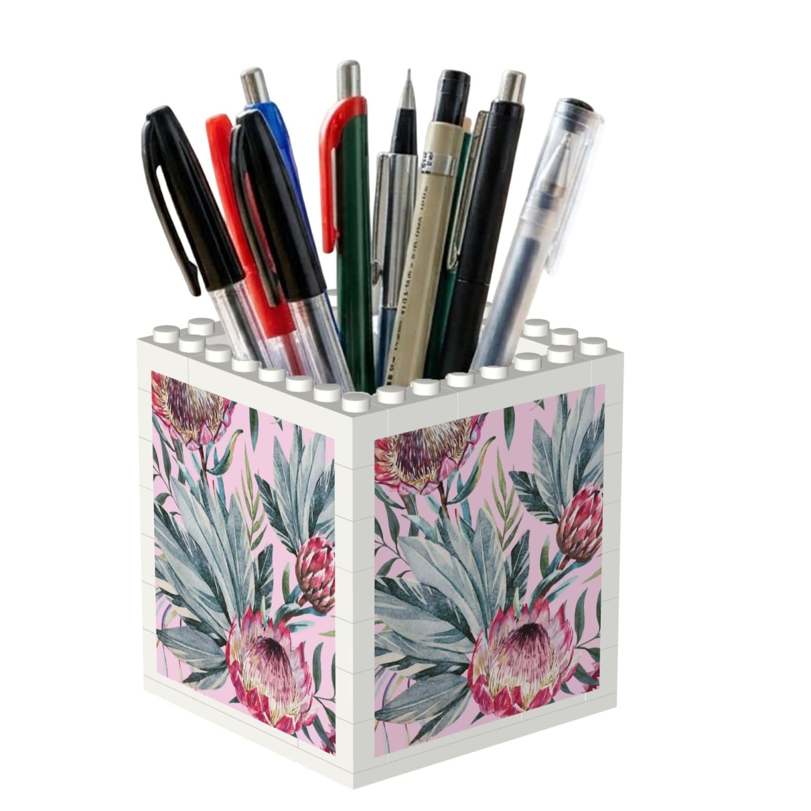 Poadnly Tropical Protea Pattern, Pen Pot Pencil Holder for Office Home School, Compact Desk Organiser for Office Stationery
