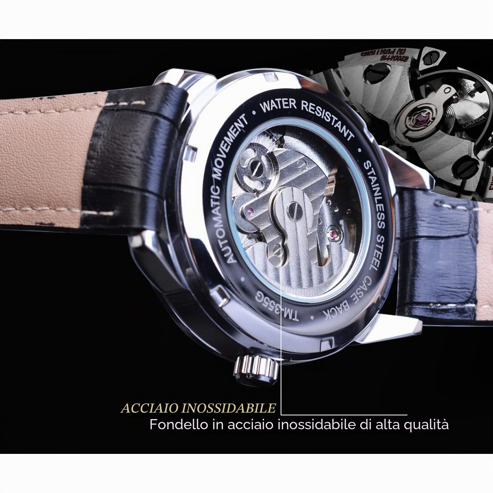 FORSINING Orologio da uomo Tourbillon Fase lunare Orologio da polso automatico da uomo in pelle moda business scheletro orologi di lusso a carica manuale