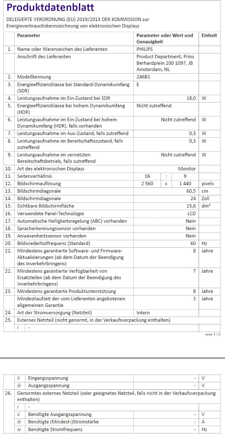 PHILIPS 246B1 24 QHD IPS HAS USB-C/DP/HDMI/RJ45 PD 90W PHILIPS 246B1 24 QHD IPS HAS USB-C/DP/HDMI/RJ45 PD 90W
