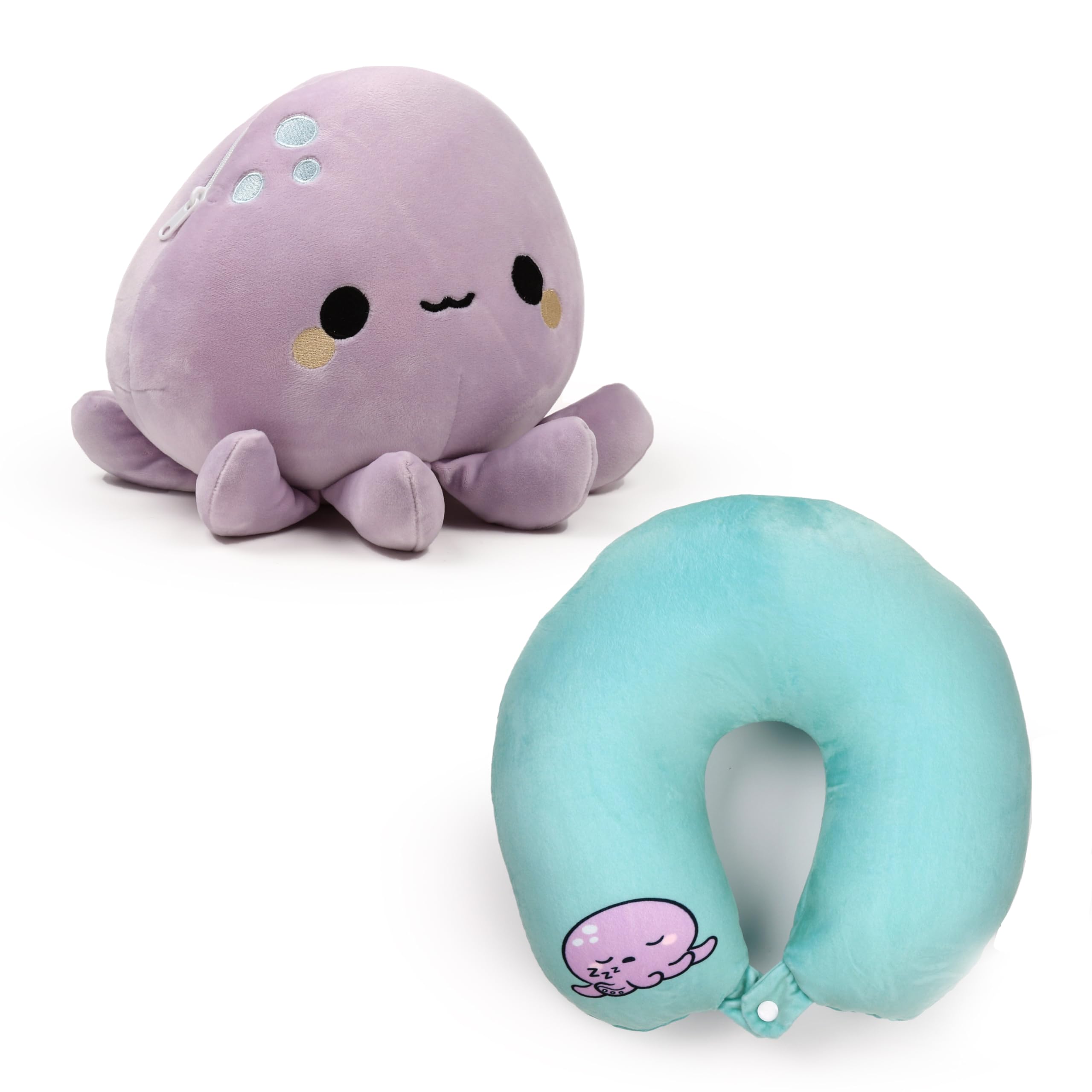 Puckator Swapseazzz Adoramals Ocean Octopus 2-in-1 Plush Travel Pillow & Toy - Neck Flight Airplane Pillow For Travel - Kids Neck Pillows Cushion For Sleeping Neck Pain Adults - Airport Essentials