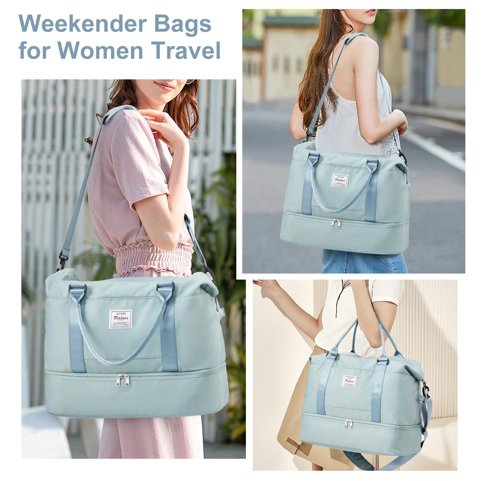 Borsone da Viaggio Donna, Bagaglio a Mano Borsa da Viaggio con Scomparto per le Scarpe, Borsa Sportiva Borsone da Palestra Grande, Borsa da Weekend, Borsa per Ospedale,C6 blu