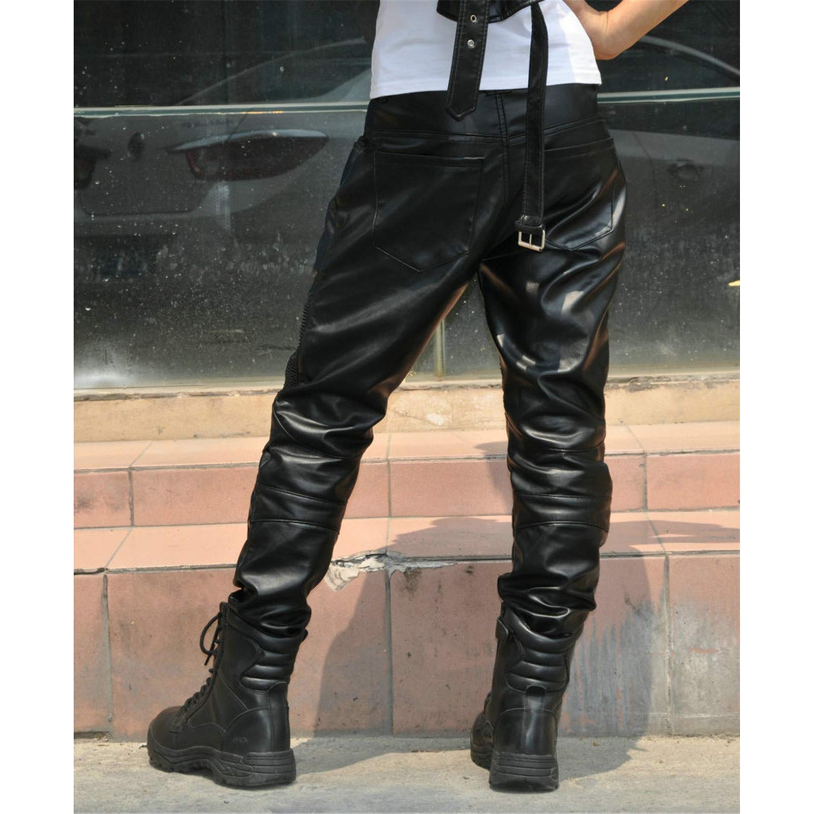 BEDSETS Pantaloni Da Moto Protettivi In ??pelle Elasticizzata, Pantaloni Da Moto Dritti Impermeabili E Antivento, Pantaloni Antistatici E Antigoccia (Black,M)