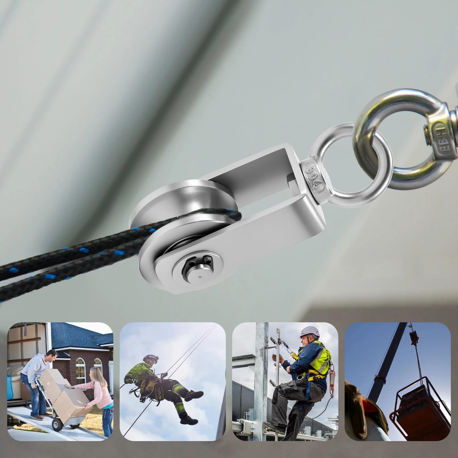 Umlenkrollen Für Seile 2-teiliges Lade-Hebe-Rad-Werkzeuglager im Inneren, hängender Kabel-Flaschenzug aus Edelstahl