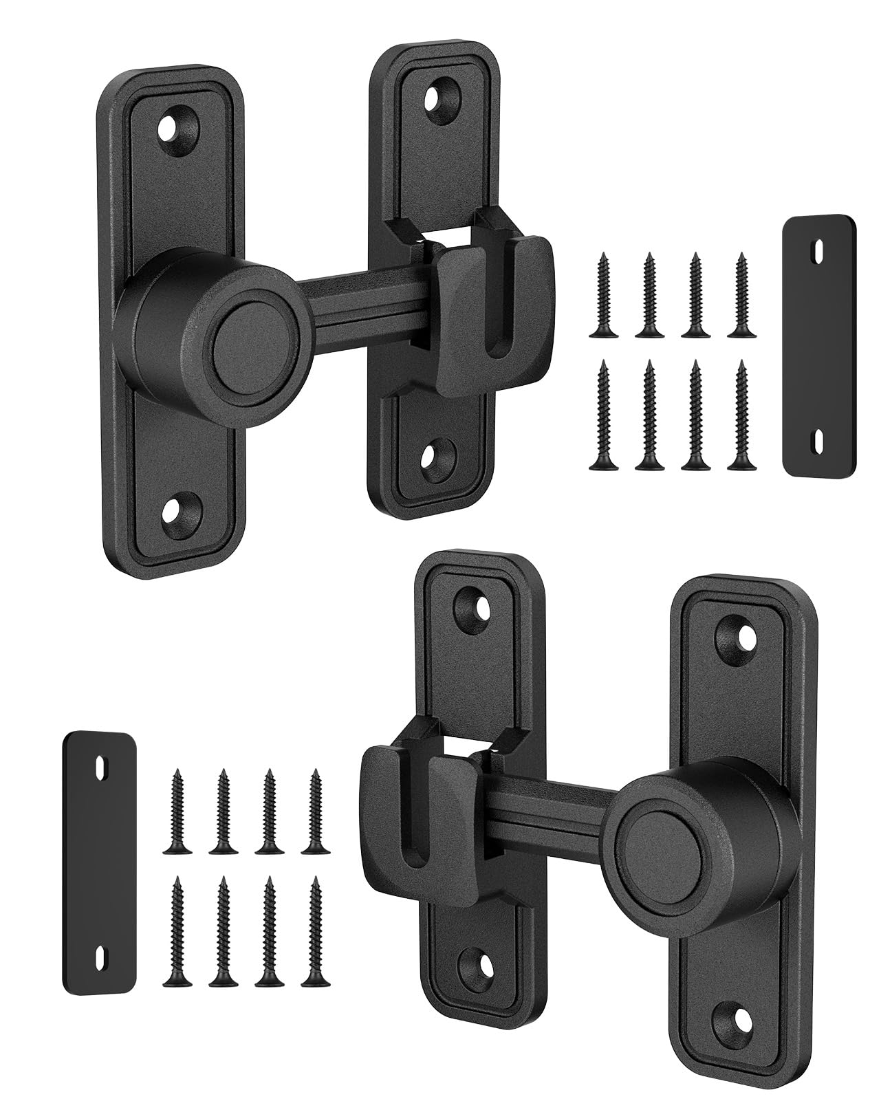 SecureLatch 90/180 Degree Flip Barn Door Lock, Heavy Duty Sliding Door Latch Zinc Hardware– Privacy Protection for Barn, Window, Gate, Garden, Bathroom, Cabinet (Black-2PCS)