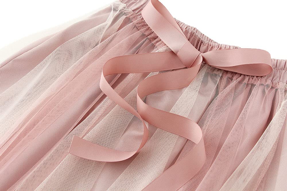 Röcke,Damen Maxirock Rosa Beige Elastisch Hohe Taille Spleißen Schnürung Plissee Tüll Skir A-Linie Schaukel Geraffte Lagenmode Lange Röcke Für Mädchen Damen,L