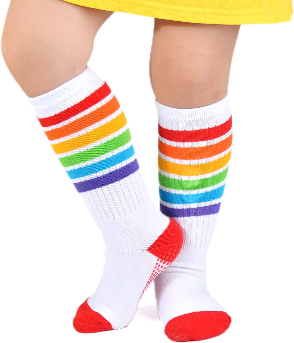 EPEIUS Baby Girl Rainbow Striped Knee High Socks Non-Slip Uniform Tube Stockings Soccer Socks for Toddler and Child - Image 2