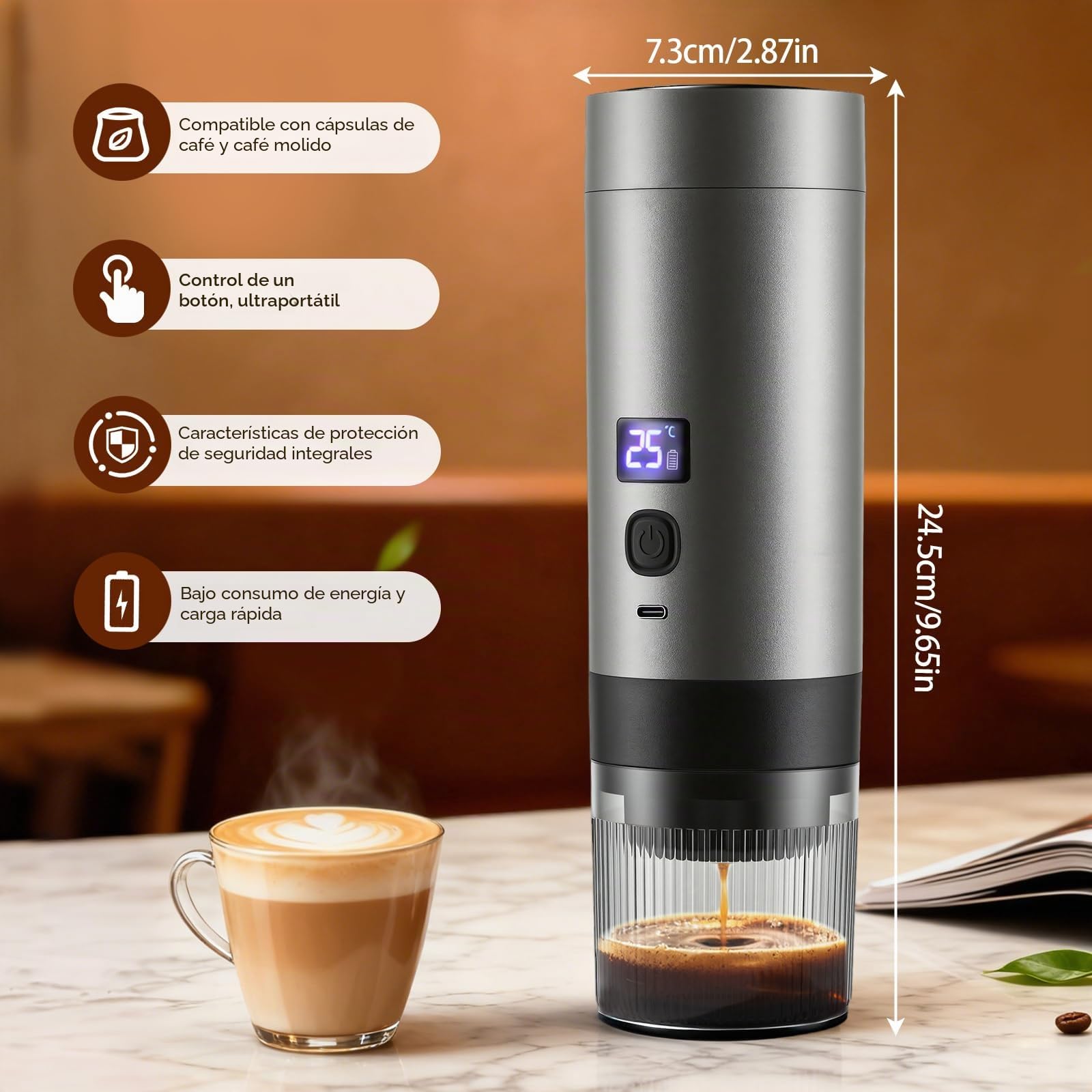 Máquina de café expreso 3 en 1 portátil con batería, 20 bar, extracción fría/caliente, compatible con cápsulas y café molido, 7800 mAh USB-C, mini cafetera para camping, coche, oficina y viajes