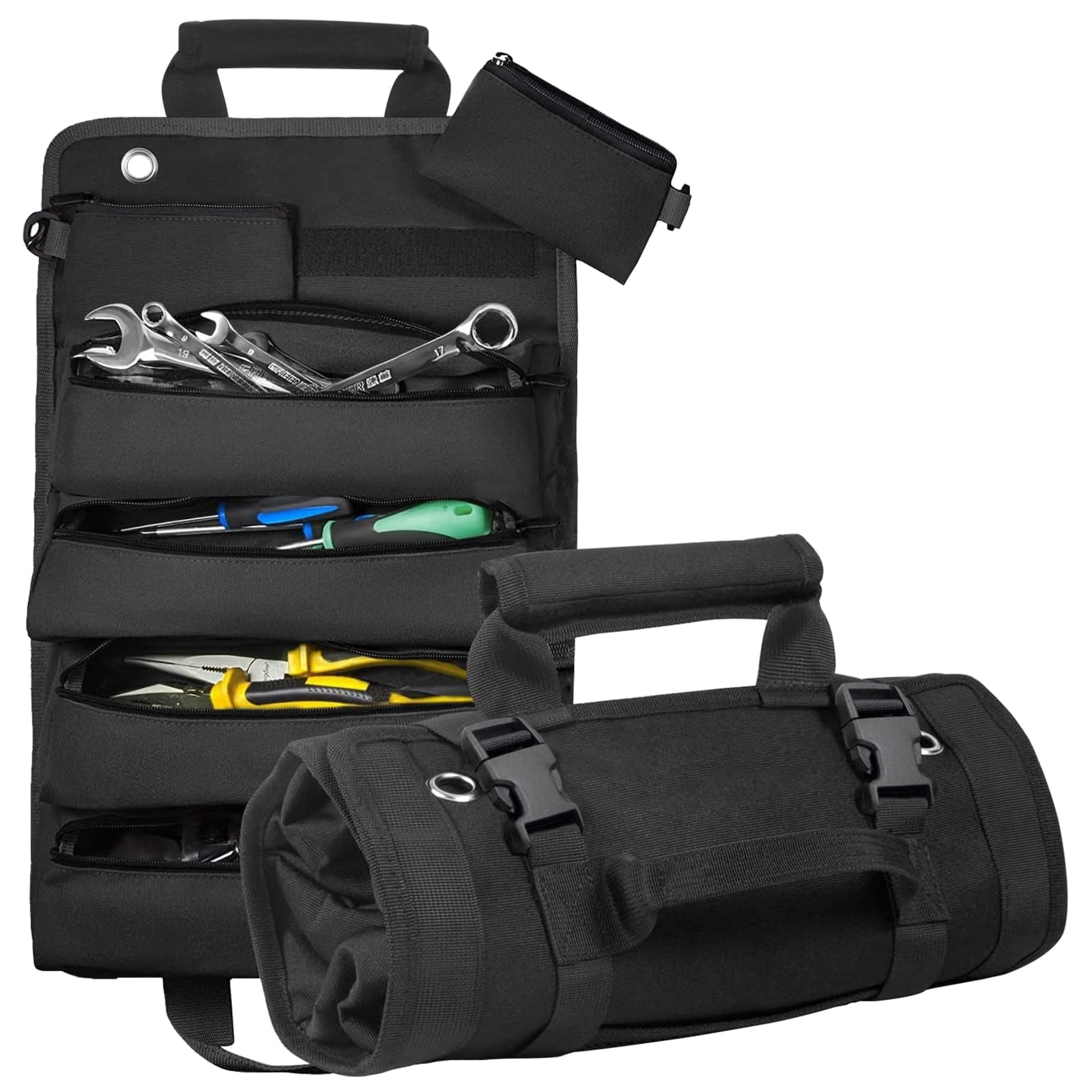 Tool Bag Organizer with Detachable Pouches Heavy Duty Roll Up Tool Bag: Includes 6 Tool Pouches - Ideal Gifts for Mechanics, Electricians, and Hobbyists