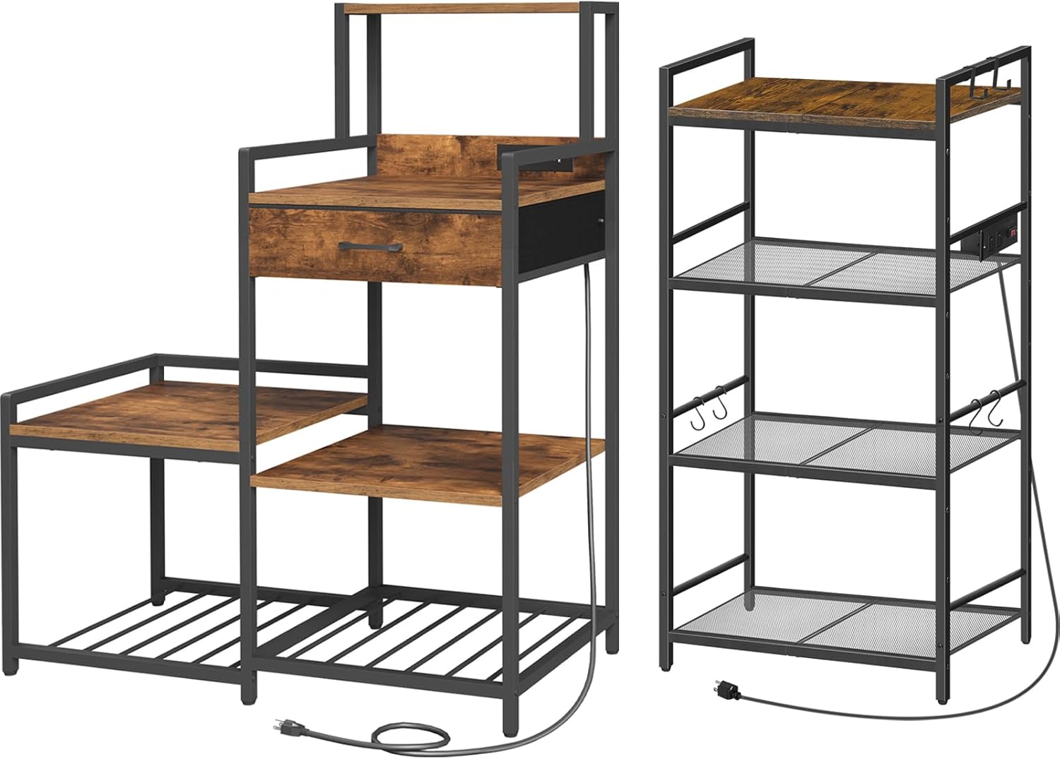 Bakers Rack and Mini Fridge Stand Bundle, Bakers Rack with Storage Shelves, Cofffee Bar Station with Wine Rack, Microwave Stand, Mini Fridge Cabinet for Kitchen, BRHR40E01N1-RSHR58E01