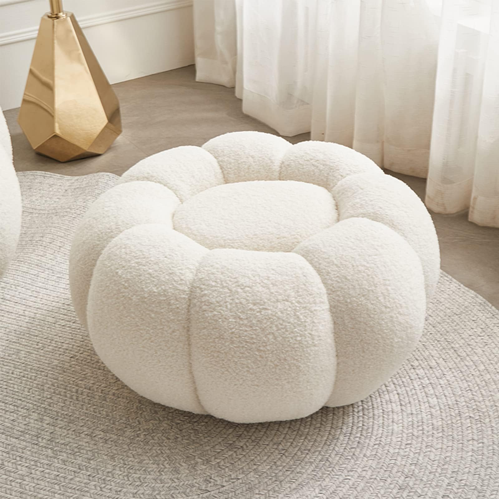 Repose-pieds ottoman en laine d'agneau et tabouret d'appoint en bois
