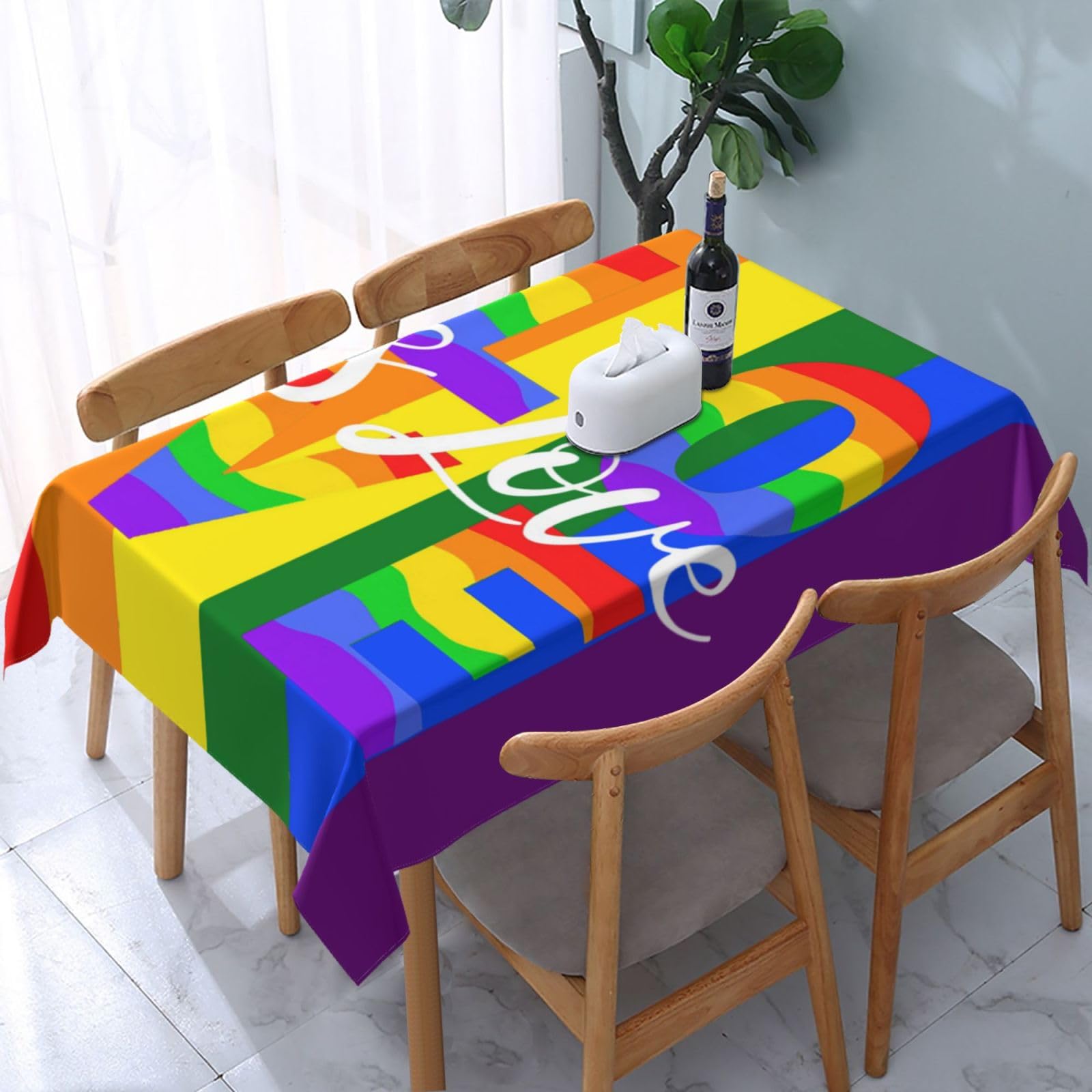 JunHeArt Pride Month Lgbtq Gay Pride Ally Tablecloth Rectangle Table Cover Washable Table Cloths Decor For Kitchen 54" X 72"