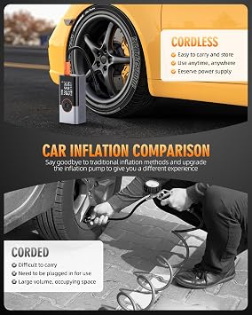 Tire Inflator Portable Air Compressor, 25000mAh & 150PSI Air Compressor with Digital Pressure Gauge, 2X Faster Portable Air Pump for Car, Motorcycle, Bicycle and Ball