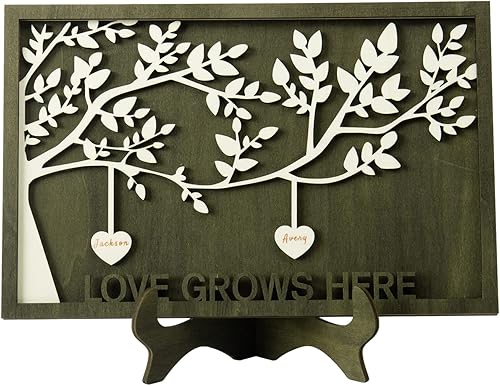 Vista 175 de Árbol genealógico con etiqueta de corazón, placas de madera grabadas personalizadas, regalos personalizados para madres, padres, escritorio, nombres